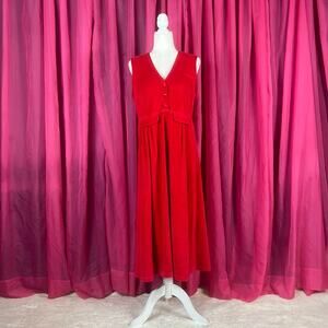 Vintage 90s Fads red velour sleeveless midi dress, size petite small